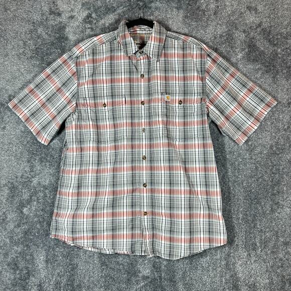 Carhartt Force Shirt Mens Large Relaxed Fit Plaid Short Sleeve 104259 Workwear - Picture 1 of 7